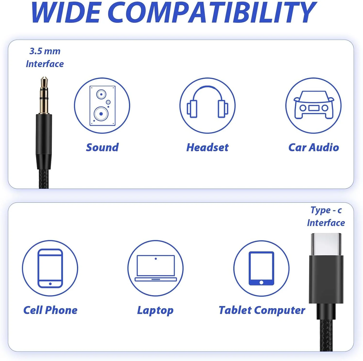 کابل USB-C به جک صوتی 3.5 میلی‌متری، کابل تبدیل Type-C به نری 3.5 میلی‌متری هدفون، سیم کمکی استریو، سازگار با Samsung Huawei iPhone Galaxy، بافته شده از نایلون، مشکی، 1 متر