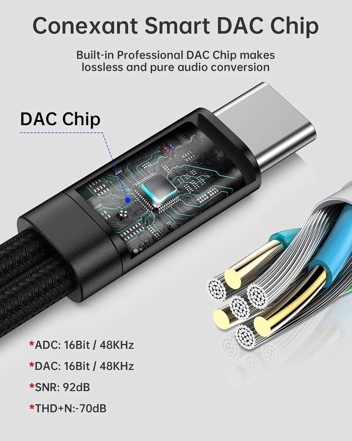 تبدیل USB C به AUX 3.5 میلی‌متری 2 در 1، دانگل اندروید C به C با شارژ سریع برای Samsung Galaxy، آداپتور جک هدفون Apple iPhone 16 15، آداپتور سیم صدا AUX با توان 60 وات PD، تبدیل کننده AUX نر به ماده (2 عدد)