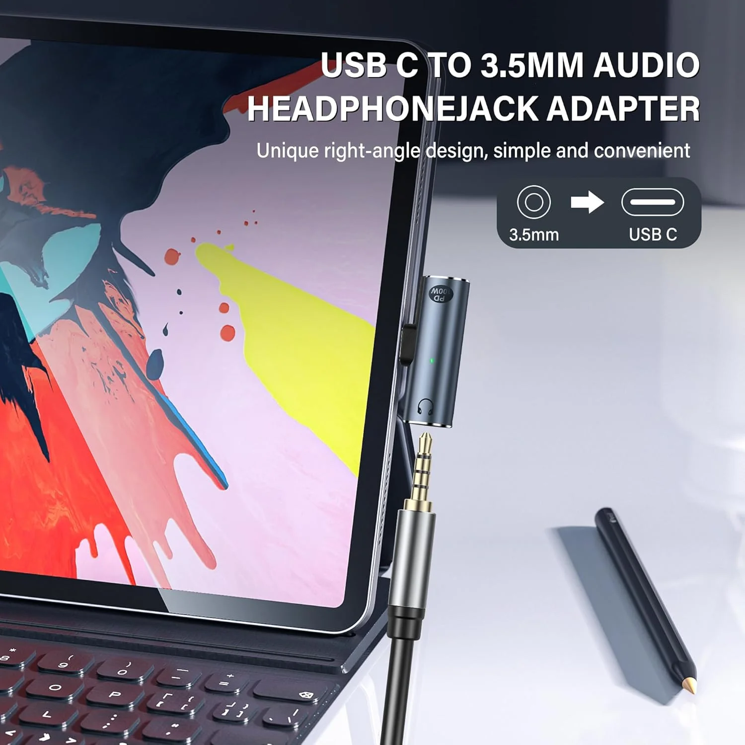 آداپتور USB-C به 3.5mm صدا، منبع تغذیه PD 100W دو در یک، تراشه DAC، جک هدفون مادگی AUX، سازگار با دستگاه های USB-C بدون رابط 3.5mm