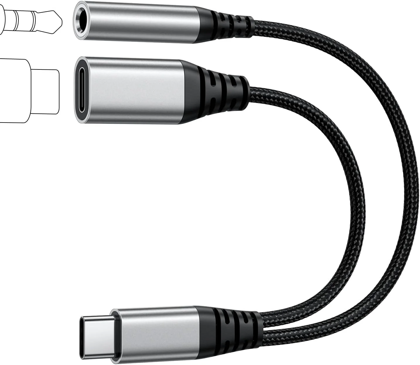 آداپتور USB C به جک 3.5 میلی‌متری و شارژ، آداپتور 2 در 1 Type C به هدفون 3.5 میلی‌متری با PD 60W شارژ سریع، USB C به Aux Audio شارژ سریع برای دستگاه‌های Type C