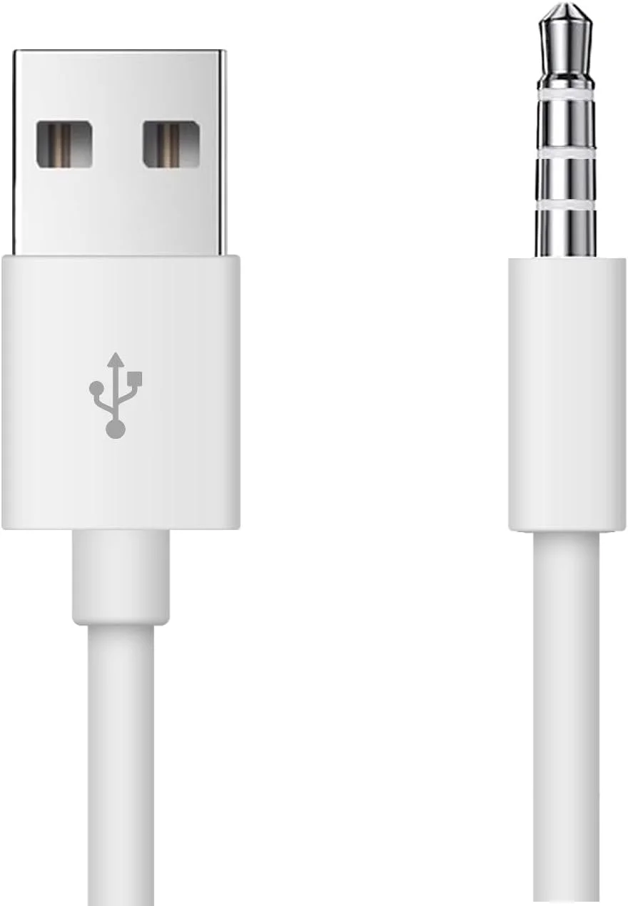 بسته 2 عددی کابل شارژر USB با طول 10.5 سانتی متر، کابل انتقال داده و شارژ برای آیپاد شافل، کابل جک/پلاگ 3.5 میلی متری به USB، کابل انتقال داده و شارژ برای آیپاد شافل نسل 3، 4 و 5 MP3/MP4