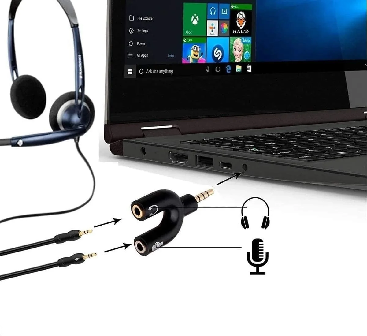 آداپتور تقسیم کننده هدفون 4 عددی، آداپتور Y جک 3.5 میلی متری نر به 2 x ماده، تقسیم کننده هدست استریو 4 پین مشکی، تقسیم کننده سازگار برای گوشی، هدست و میکروفون