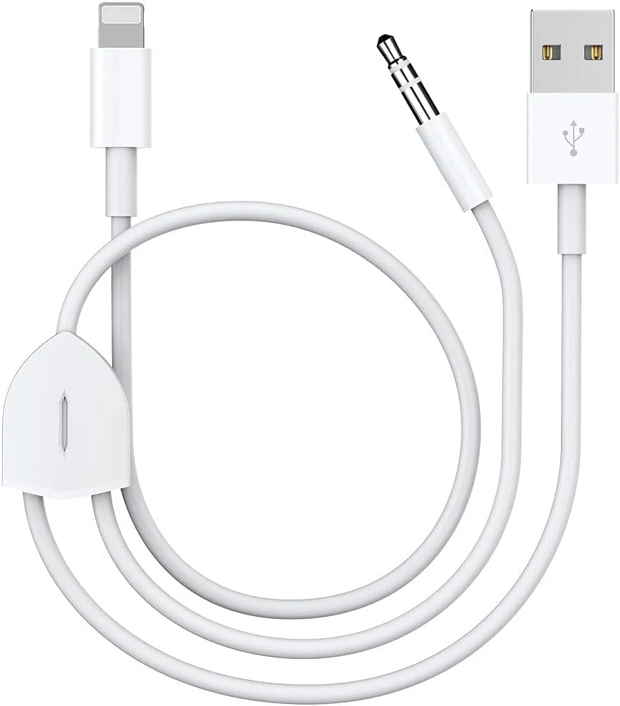 کابل شارژ صوتی 2 در 1 ELECDON مناسب برای آیفون/آیپد، شارژ و پخش همزمان موسیقی، پشتیبانی از استریو/بلندگو/هدفون خودرو با جک صوتی 3.5 میلی متری، 1.2 متر (سفید)