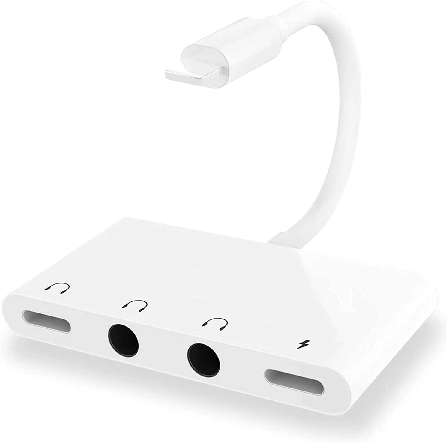 تبدیل لایتنینگ به جک هدفون Excefore برای آیفون، اسپلیتر صدا AUX دو طرفه برای آیفون/آیپد، تبدیل 4 در 1 لایتنینگ به جک 3.5 میلی متری هدفون و پورت شارژ