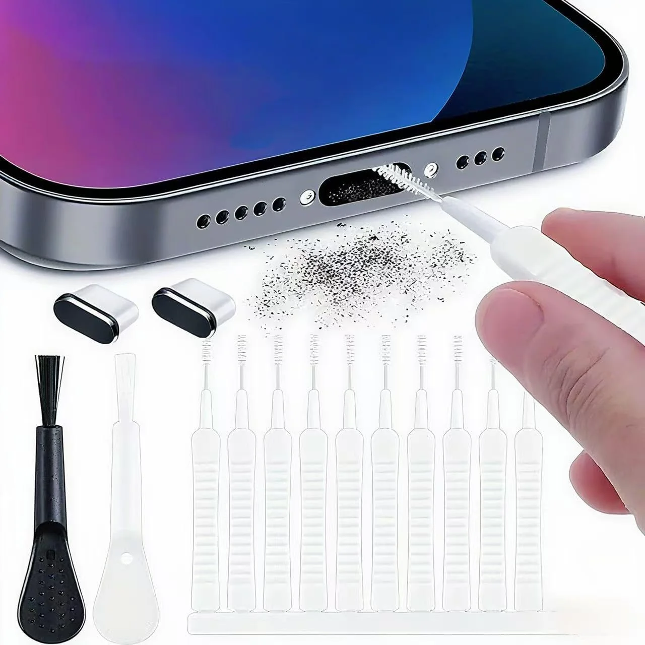 کیت تمیز کننده پورت شارژ – مجموعه تمیز کننده USB C، 15 عدد ابزار حذف گرد و غبار موبایل | کیت بادوام نگهداری تلفن برای تلفن های هوشمند، اسلات های شارژ، جک های صوتی، ایده آل برای تمیز کردن روزانه در خانه، محل کار