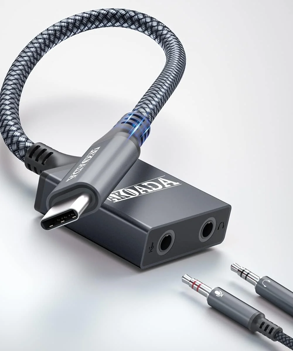 تبدیل USB C به جک 3.5 میلی متری هدفون، آداپتور صوتی USB-C به جک هدفون AkoaDa (خاکستری)