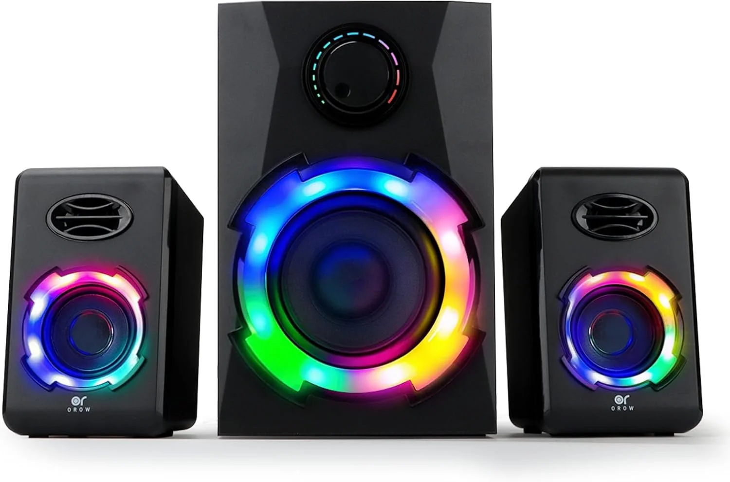اسپیکر بلوتوث کامپیوتر OROW، اسپیکر 2.1 کامپیوتر با ساب ووفر، اسپیکر گیمینگ 40 واتی RGB، نورپردازی LED همگام سازی موسیقی، پورت های USB/TF/AUX، اسپیکر کامپیوتر برای PC/لپ تاپ/مانیتور/تلویزیون/تلفن همراه
