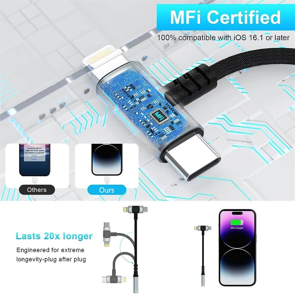 تبدیل لایتنینگ به جک هدفون 3.5 میلی متری 2 در 1 آزونی، مناسب برای آیفون، سامسونگ گلکسی و غیره