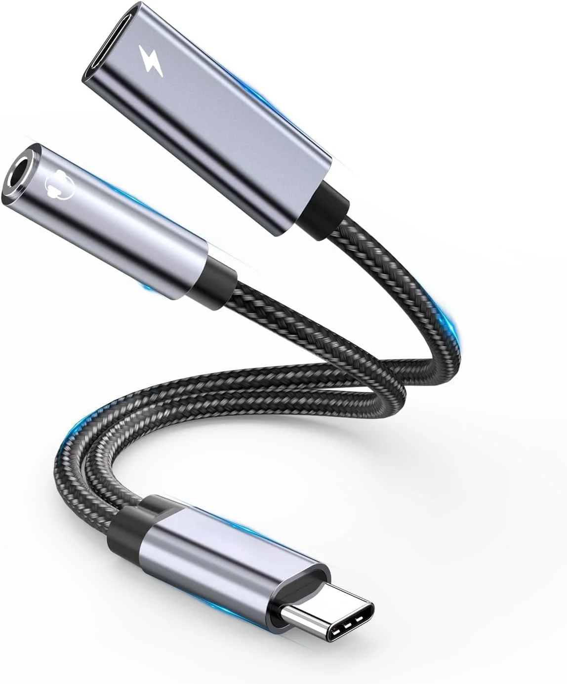 تبدیل 2 در 1 USB C به جک صدا و شارژ، تبدیل Type C به هدفون 3.5 میلی متری، شارژ سریع PD 60 واتی Aux Audio برای iPhone 16/15 Pro Max، Samsung Galaxy، Huawei، Google، Xiaomi و غیره (خاکستری)