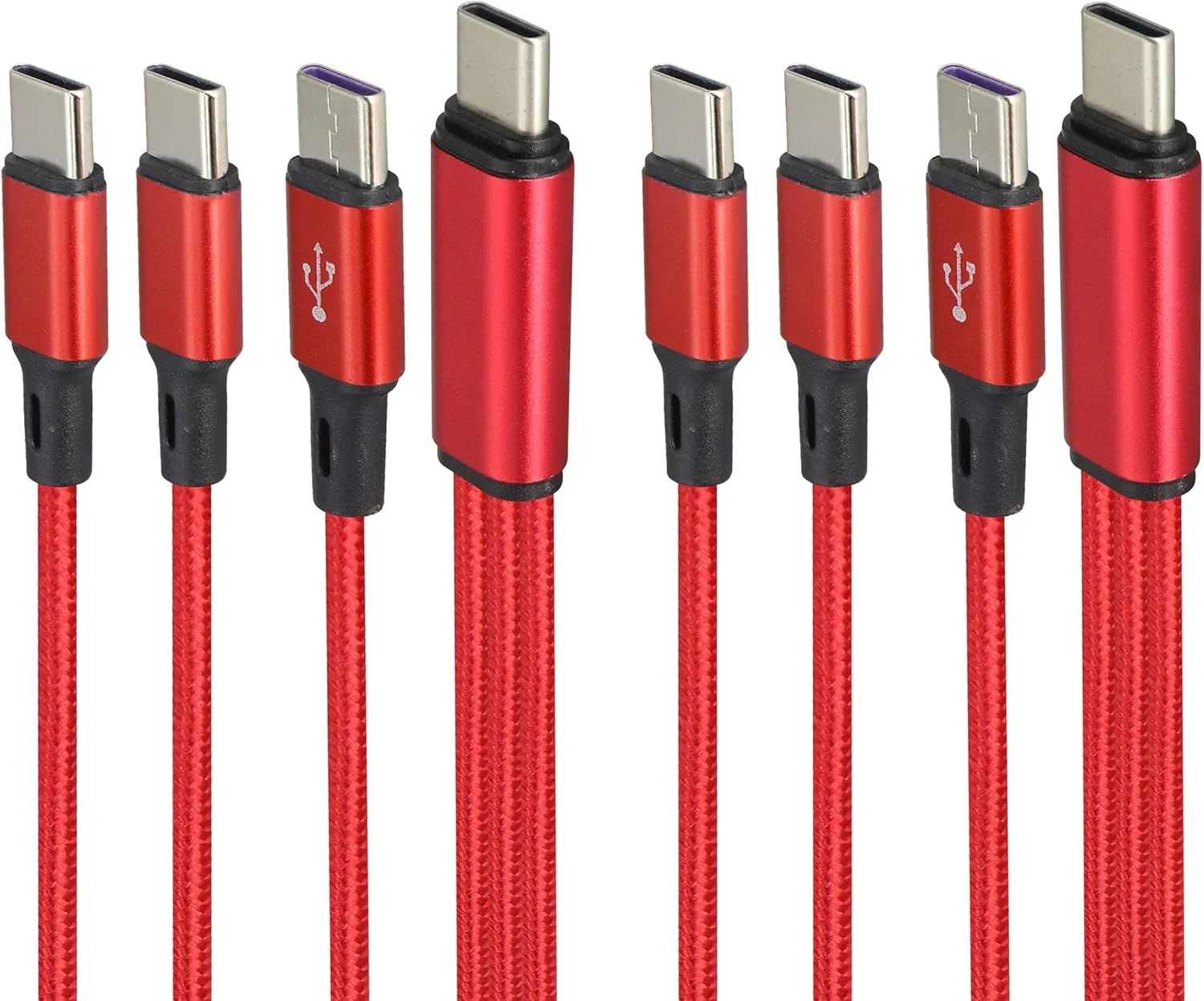 سیم شارژ چند پورت یونیورسال بافته شده نایلونی USB C نر به 3 Type-C نر، 1.2 متری، حداکثر خروجی USB-C می تواند به 2 آمپر برسد. سازگار با تلفن های همراه/اندروید، سامسونگ و غیره (قرمز - 3 Type C) (2 عدد)
