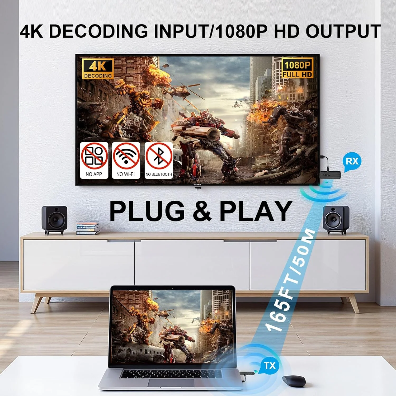 فرستنده و گیرنده HDMI بیسیم، 50 متر، ورودی رمزگشایی 4K / خروجی کامل 1080P، اتصال و پخش، بدون نیاز به Wi-Fi/App، 2.4G&5G، پخش ویدیو برای تلفن همراه/دوربین/رایانه شخصی/لپ تاپ/پروژکتور/کنسول بازی - مشکی فرستنده و گیرنده HDMI بیسیم، 50 متر، ورودی رمزگشایی 4K / خروجی کامل 1080P، اتصال و پخش، بدون نیاز به Wi-Fi/App، 2.4G&5G، پخش ویدیو برای تلفن همراه/دوربین/رایانه شخصی/لپ تاپ/پروژکتور/کنسول بازی - مشکی