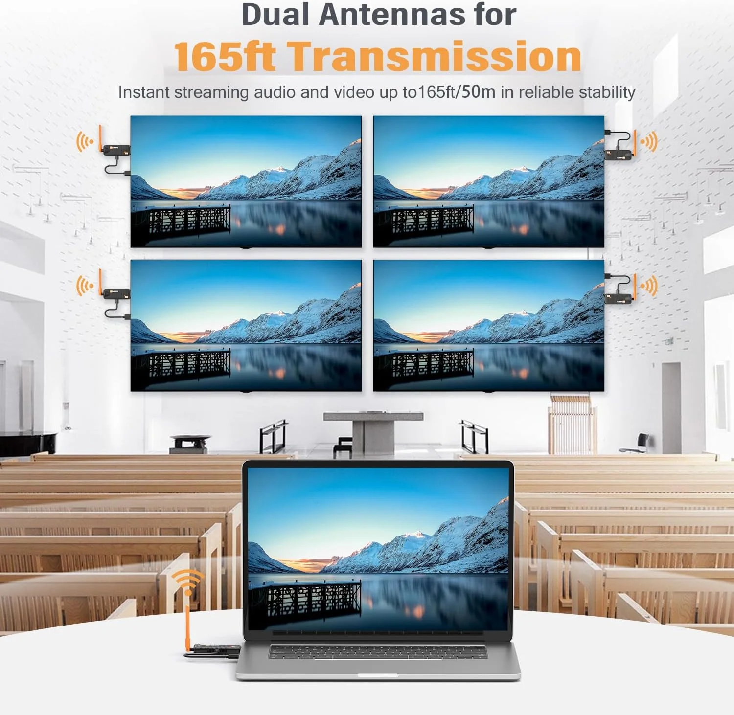 فرستنده و گیرنده HDMI بیسیم، پشتیبانی از حداکثر 4 گیرنده، توسعهدهنده بیسیم HDMI 5.8G WELUSOPU برای انتقال ویدیو و صدا از رایانه شخصی، لپتاپ، دوربین، جعبه کابل به چندین تلویزیون، مانیتور و پروژکتور - 50 متر فرستنده و گیرنده HDMI بیسیم، پشتیبانی از حداکثر 4 گیرنده، توسعهدهنده بیسیم HDMI 5.8G WELUSOPU برای انتقال ویدیو و صدا از رایانه شخصی، لپتاپ، دوربین، جعبه کابل به چندین تلویزیون، مانیتور و پروژکتور - 50 متر