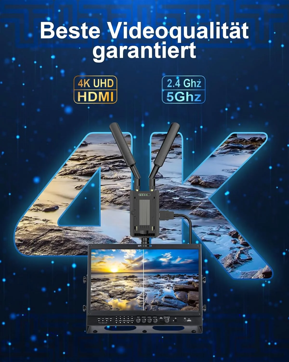 فرستنده و گیرنده HDMI بی سیم 4K Pro با برد 150 متر، کیت انتقال رادیویی Ultra HD برای دوربین DSLR، لپ تاپ، نتفلیکس، یوتیوب به تلویزیون/پروژکتور، HDMI بی سیم با تاخیر صفر فرستنده و گیرنده HDMI بی سیم 4K Pro با برد 150 متر، کیت انتقال رادیویی Ultra HD برای دوربین DSLR، لپ تاپ، نتفلیکس، یوتیوب به تلویزیون/پروژکتور، HDMI بی سیم با تاخیر صفر
