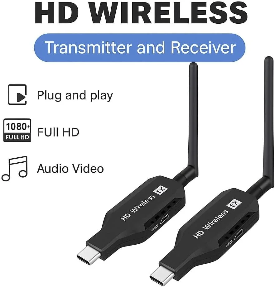 فرستنده و گیرنده بیسیم HDMI با کیفیت HD | آداپتور استریم صدا و تصویر 1080P Full HD | USB-C به HDMI برای لپتاپ، کامپیوتر، دوربین، پروژکتور، تلویزیون - بدون نیاز به برنامه - جمع و جور و قابل حمل فرستنده و گیرنده بیسیم HDMI با کیفیت HD | آداپتور استریم صدا و تصویر 1080P Full HD | USB-C به HDMI برای لپتاپ، کامپیوتر، دوربین، پروژکتور، تلویزیون - بدون نیاز به برنامه - جمع و جور و قابل حمل
