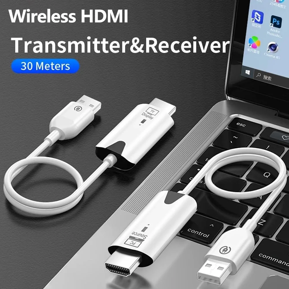 فرستنده و گیرنده HDMI بی‌سیم، کیت HDMI بی‌سیم قابل حمل 1080P، 50 متر، Plug & Play، برای رایانه شخصی، لپ‌تاپ، جعبه تلویزیون، PS4/5، دوربین‌ها برای پخش به تلویزیون/پروژکتور/مانیتور/انتقال صوتی و تصویری.