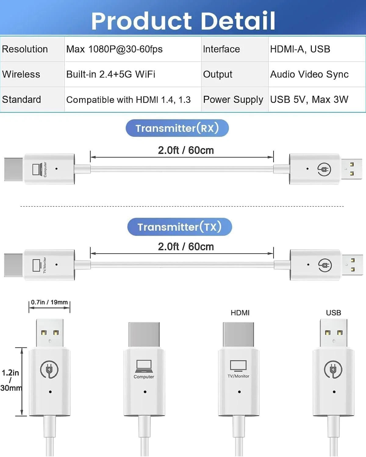فرستنده و گیرنده HDMI بیسیم Atdaraz، انتقالدهنده HDMI بیسیم 1080P@60Hz با برد 50 متر، Plug&Play، Mirror/Extend، پخش ویدیو و صدا برای دسکتاپ، کامپیوتر، تیوی باکس، PS4/5 به تلویزیون/پروژکتور/مانیتور فرستنده و گیرنده HDMI بیسیم Atdaraz، انتقالدهنده HDMI بیسیم 1080P@60Hz با برد 50 متر، Plug&Play، Mirror/Extend، پخش ویدیو و صدا برای دسکتاپ، کامپیوتر، تیوی باکس، PS4/5 به تلویزیون/پروژکتور/مانیتور