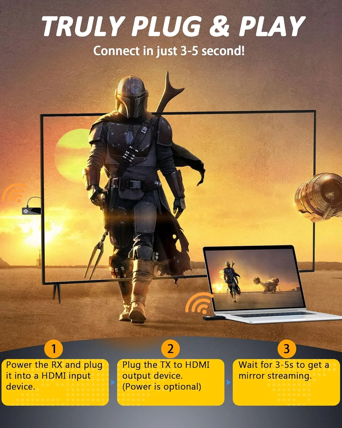 فرستنده و گیرنده بیسیم HDMI با قابلیت رمزگشایی 4K، توسعهدهنده نمایشگر بیسیم قابل حمل 5G/1080P، برد 50 متری، اتصال آسان و سریع برای انتقال ویدیو از لپتاپ/ستاپ باکس به تلویزیون/پروژکتور/مانیتور، بدون نیاز به اسپلیتر فرستنده و گیرنده بیسیم HDMI با قابلیت رمزگشایی 4K، توسعهدهنده نمایشگر بیسیم قابل حمل 5G/1080P، برد 50 متری، اتصال آسان و سریع برای انتقال ویدیو از لپتاپ/ستاپ باکس به تلویزیون/پروژکتور/مانیتور، بدون نیاز به اسپلیتر