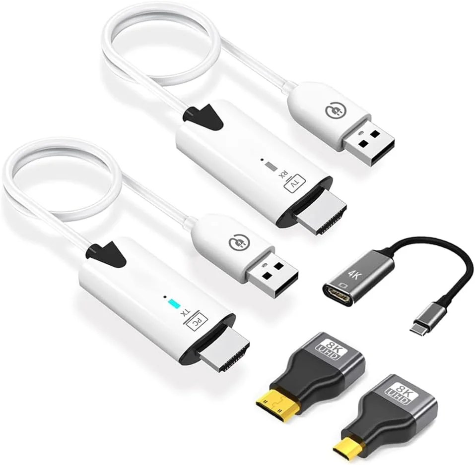 فرستنده و گیرنده HDMI بی سیم، توسعه دهنده HDMI بی سیم قابل حمل 1080P با برد 50 متری، Plug & Play، برای رایانه شخصی، لپ تاپ، جعبه تلویزیون، PS4/5، دوربین ها به تلویزیون/پروژکتور/مانیتور + آداپتور USB C به HDMI فرستنده و گیرنده HDMI بی سیم، توسعه دهنده HDMI بی سیم قابل حمل 1080P با برد 50 متری، Plug & Play، برای رایانه شخصی، لپ تاپ، جعبه تلویزیون، PS4/5، دوربین ها به تلویزیون/پروژکتور/مانیتور + آداپتور USB C به HDMI