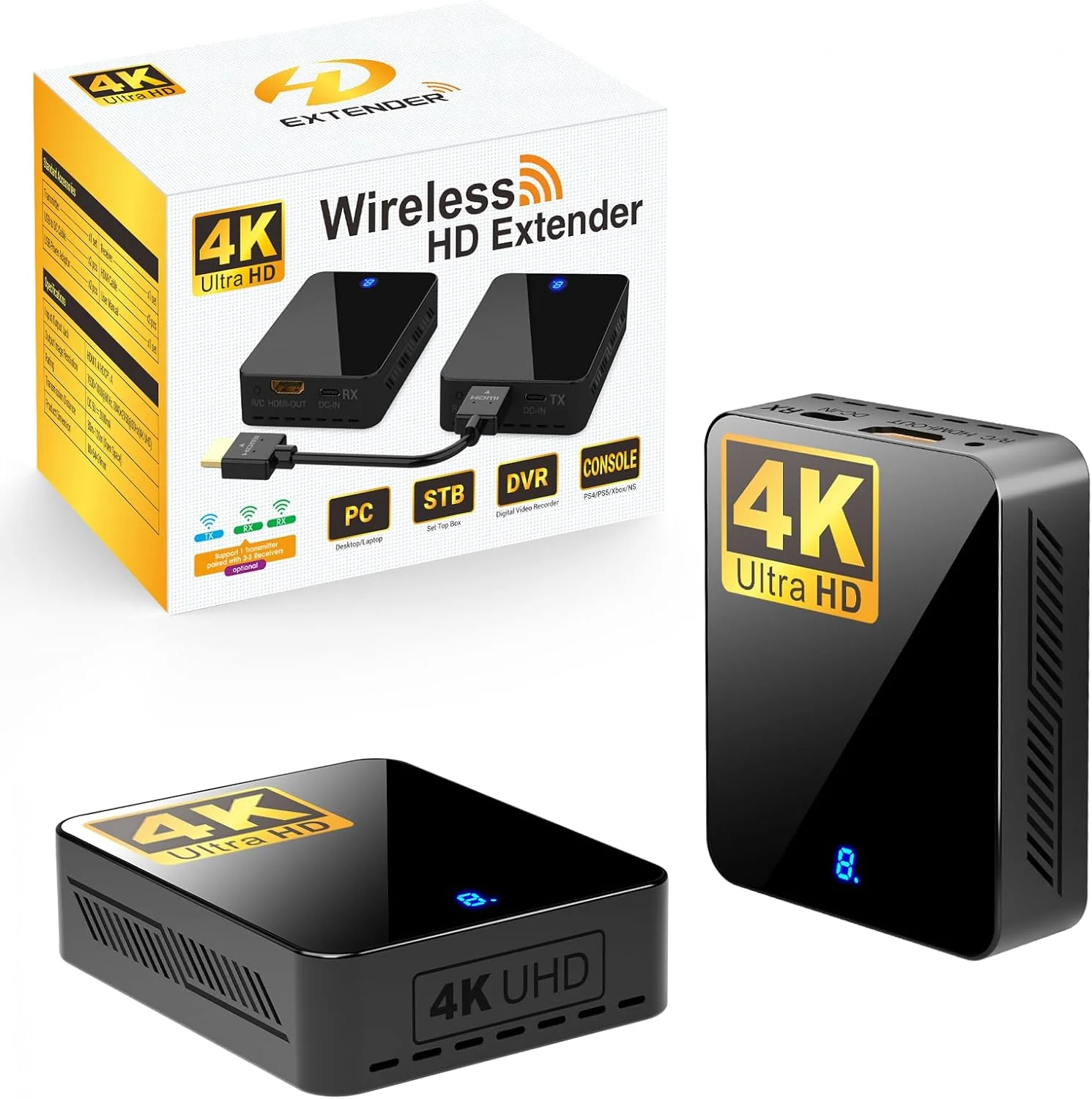 فرستنده و گیرنده HDMI بیسیم 4K 30Hz، برد بلند 120 متری، 9 کانال قابل تنظیم، 1TX به 3RX - پخش ویدئو/صوتی HD از لپتاپ، کامپیوتر، دوربین به تلویزیون، پروژکتور، مانیتور فرستنده و گیرنده HDMI بیسیم 4K 30Hz، برد بلند 120 متری، 9 کانال قابل تنظیم، 1TX به 3RX - پخش ویدئو/صوتی HD از لپتاپ، کامپیوتر، دوربین به تلویزیون، پروژکتور، مانیتور