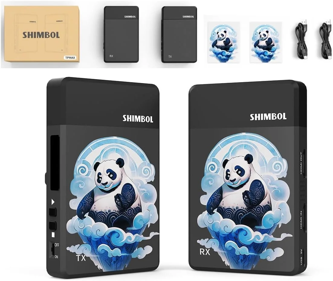 سیستم انتقال ویدئو بی‌سیم شیمبول TP Mini با برد 600 فوت، 5G، کیفیت 1080P60، فرستنده و گیرنده ویدئو بی‌سیم HDMI با تأخیر کم 0.07 ثانیه و خروجی HDMI Loop-Out برای پخش زنده، فیلمبرداری و استریمینگ (TP max)