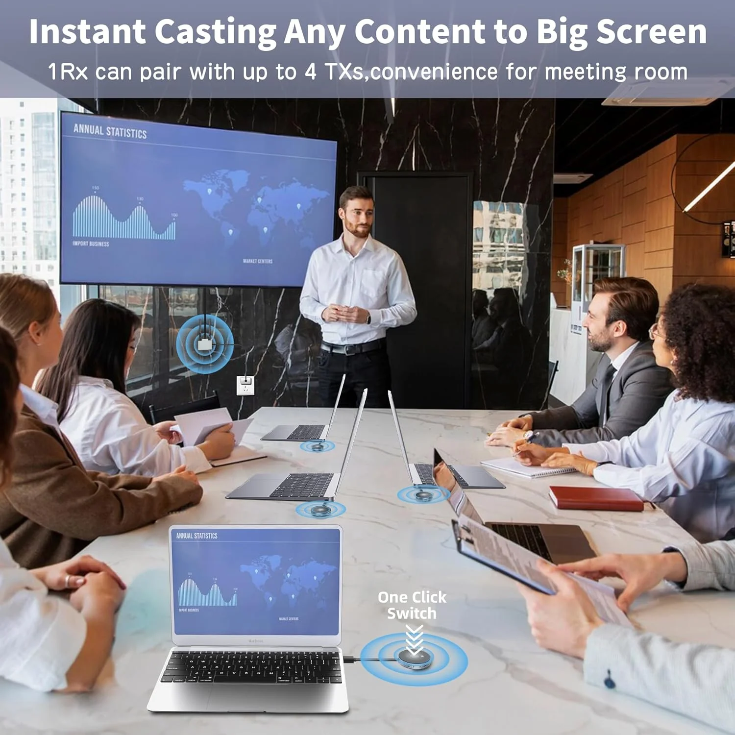 فرستنده و گیرنده HDMI بی‌سیم، اتصال آسان، کیت توسعه دهنده HDMI بی‌سیم با پشتیبانی از 2.4/5 گیگاهرتز برای پخش ویدیو، صدا و فایل به مانیتور از لپ‌تاپ/کامپیوتر/گیرنده دیجیتال/پروژکتور