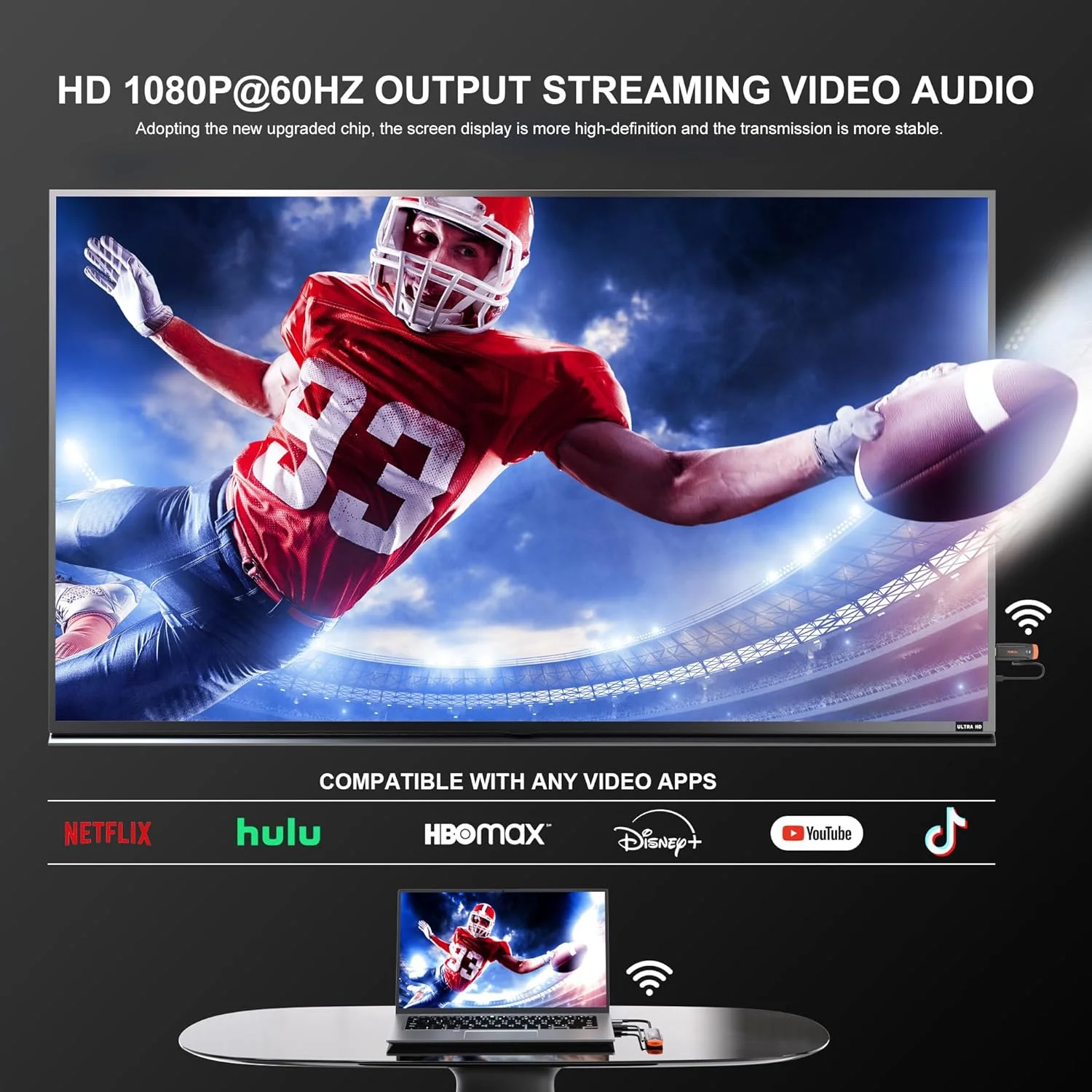 فرستنده و گیرنده HDMI بی‌سیم: فرستنده و گیرنده HDMI بی‌سیم Plug&Play، رمزگشایی 4K خروجی 1080P، HDMI بی‌سیم 196FT برای پخش ویدیو/صدا از لپ‌تاپ/تبلت/TV Box به مانیتور