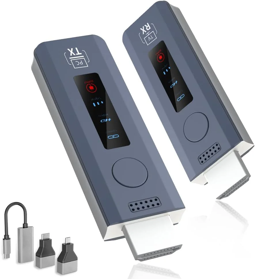 فرستنده و گیرنده HDMI بیسیم ارتقا یافته 30 متر، نمایشگر LED، رمزگشایی 4K خروجی 1080P@60Hz، اتصال آسان، توسعه دهنده HDMI بیسیم 5G/2.4G برای انتقال ویدیو و صدا از رایانه شخصی/دوربین فیلمبرداری/پروژکتور/گیرنده دیجیتال به مانیتور فرستنده و گیرنده HDMI بیسیم ارتقا یافته 30 متر، نمایشگر LED، رمزگشایی 4K خروجی 1080P@60Hz، اتصال آسان، توسعه دهنده HDMI بیسیم 5G/2.4G برای انتقال ویدیو و صدا از رایانه شخصی/دوربین فیلمبرداری/پروژکتور/گیرنده دیجیتال به مانیتور