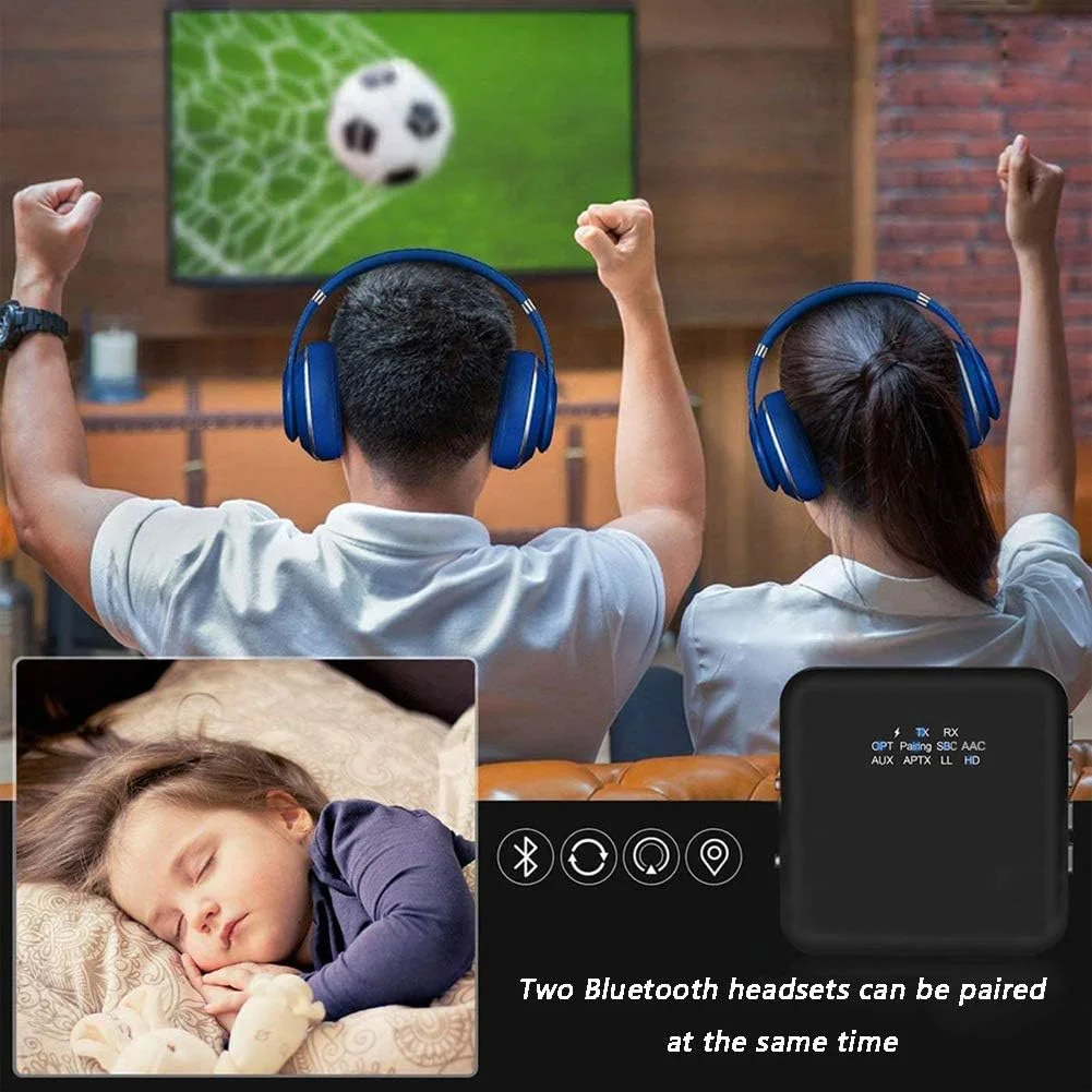 آداپتور صوتی بلوتوث 5.0 مدل TTGLRT، گیرنده فرستنده صوتی بلوتوث 2 در 1، ورودی صوتی AUX/RCA/اپتیکال/کواکسیال، AptX Low Latency/HD، برای تلویزیون/کامپیوتر/سیستم استریو خانگی