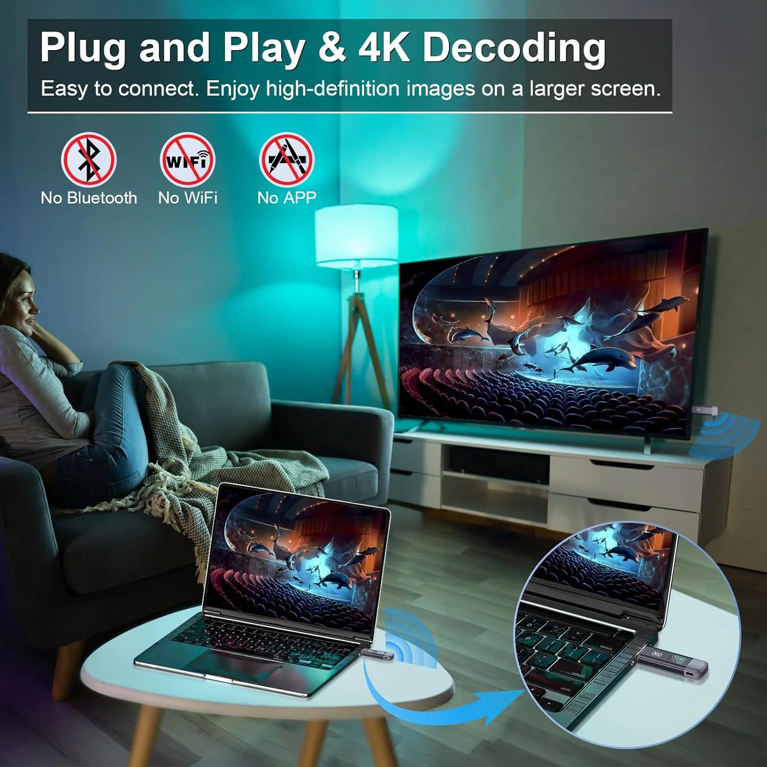 فرستنده و گیرنده HDMI بی‌سیم TTQ، توسعه‌دهنده HDMI بی‌سیم با پشتیبانی از 4K، خروجی HD 1080P، برد 98 فوت، 2.4G&5G، برای کامپیوتر، دوربین، پروژکتور، جعبه تلویزیون، بدون نیاز به برنامه/بلوتوث