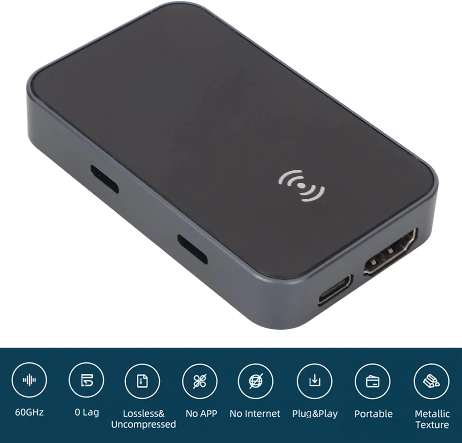 فرستنده و گیرنده بی‌سیم 1080P 60GHz قابل حمل HD، مبدل توسعه‌دهنده، تأخیر موج میلی‌متری، سازگار با تلفن‌های همراه، کنسول بازی، کامپیوتر، پروژکتور، تلویزیون