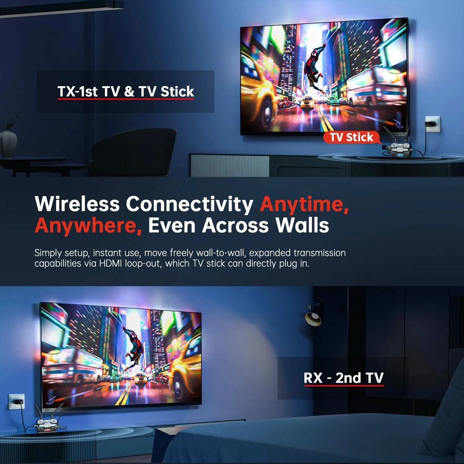 فرستنده و گیرنده ویدیویی بی سیم TIMBOOTECH با صفحه نمایش OLED، 1080P 60FPS، 5.8GHz، برد 300 متری، تاخیر 0.06 ثانیه، کانال هوشمند، تا 4 گیرنده و سیستم بی سیم HDMI Loop-Out برای پخش زنده