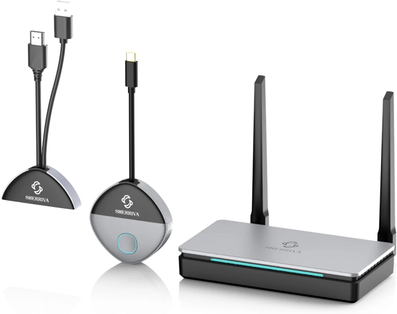 فرستنده و گیرنده HDMI بی سیم SHERRIVA، آداپتور USB-C و HDMI، 1080P@60Hz، برد 100 متر، 2.4G/5G، تا 32 فرستنده، Plug and Play، برای لپ تاپ، کامپیوتر، تلفن، دوربین، تلویزیون، مانیتور، پروژکتور فرستنده و گیرنده HDMI بی سیم SHERRIVA، آداپتور USB-C و HDMI، 1080P@60Hz، برد 100 متر، 2.4G/5G، تا 32 فرستنده، Plug and Play، برای لپ تاپ، کامپیوتر، تلفن، دوربین، تلویزیون، مانیتور، پروژکتور