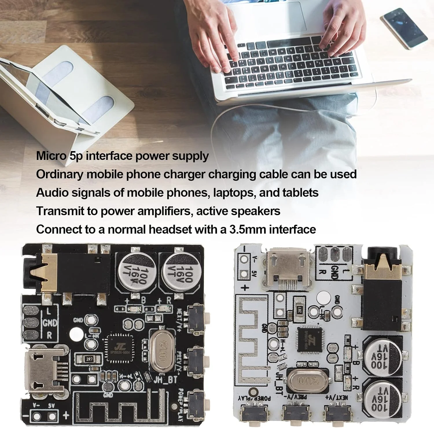 ماژول گیرنده صوتی 2 عددی BT5.0 برد تقویت کننده کنترل دکمه ای 3.5 میلی متری مشکی + سفید برای بلندگوهای DIY ماژول گیرنده صوتی 2 عددی BT5.0 برد تقویت کننده کنترل دکمه ای 3.5 میلی متری مشکی + سفید برای بلندگوهای DIY