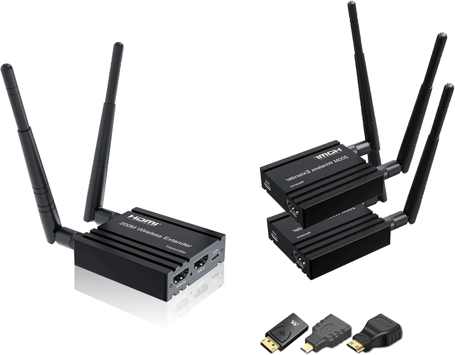 فرستنده و گیرنده HDMI بیسیم RIJER با قابلیت رمزگشایی 4K، یک فرستنده و دو گیرنده، انتقال بیسیم برد بلند 200 متری، اتصال آسان، 2.4/5.8G برای اتصال PC/لپ تاپ/تلویزیون به مانیتور/پروژکتور/HDTV فرستنده و گیرنده HDMI بیسیم RIJER با قابلیت رمزگشایی 4K، یک فرستنده و دو گیرنده، انتقال بیسیم برد بلند 200 متری، اتصال آسان، 2.4/5.8G برای اتصال PC/لپ تاپ/تلویزیون به مانیتور/پروژکتور/HDTV