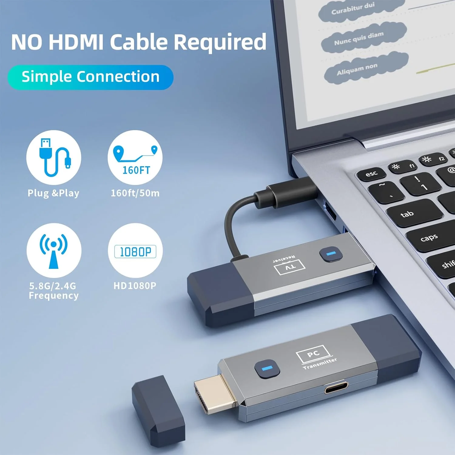 فرستنده و گیرنده HDMI بی‌سیم MDDCOFLY، 50 متر، رمزگشایی 4K، خروجی 1080P، اتصال آسان، قابل حمل، 2.4G/5.8G، HDMI برای PC/پروژکتور/گیرنده دیجیتال