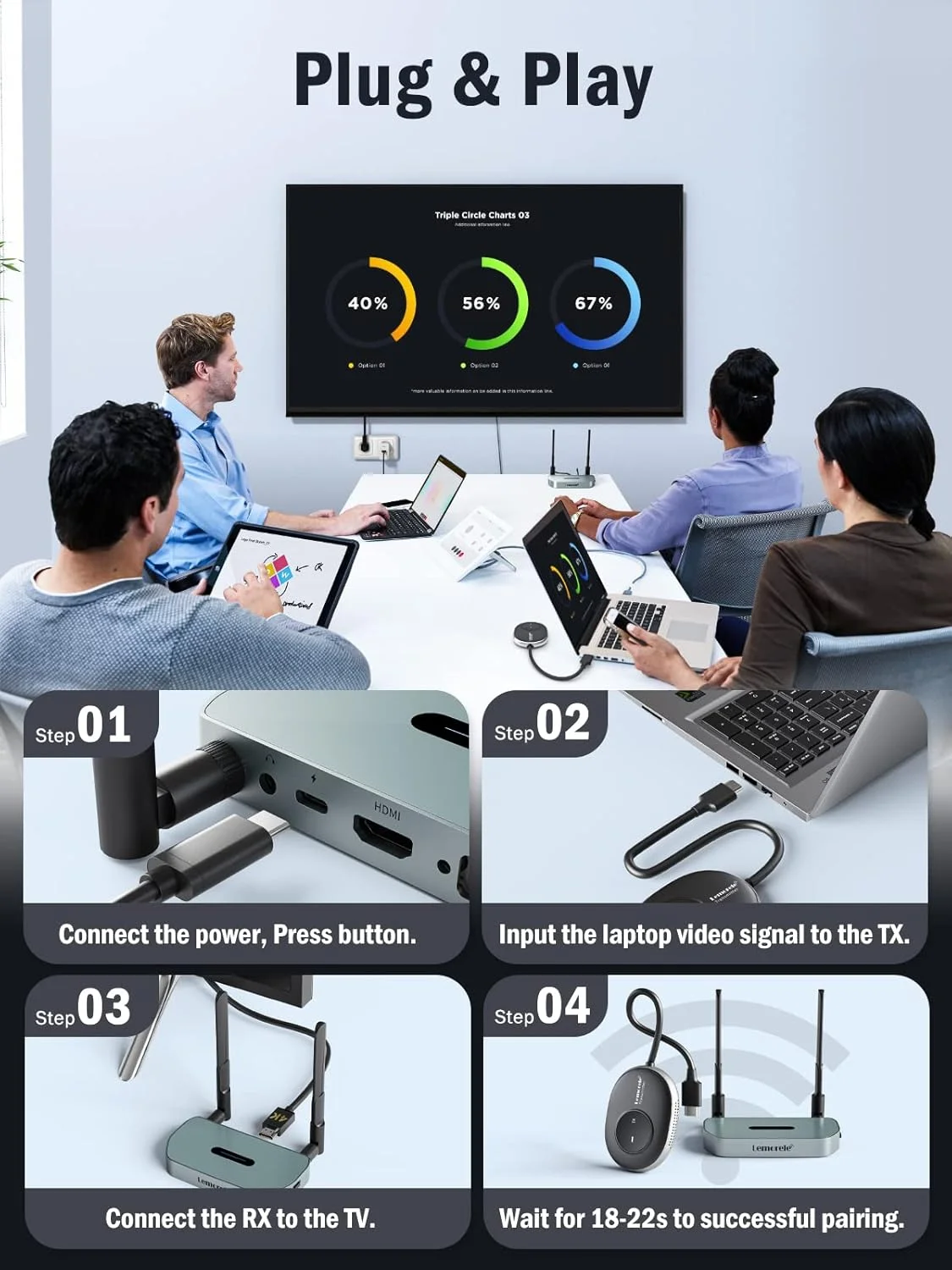 کیت فرستنده و گیرنده HDMI بی سیم لمورله، 2.4/5G 1080P Full HD با برد 50 متری، خروجی دوگانه HDMI و VGA، برای ویدئو، فایل، استریم بازی به HDTV، پروژکتور، مانیتور کیت فرستنده و گیرنده HDMI بی سیم لمورله، 2.4/5G 1080P Full HD با برد 50 متری، خروجی دوگانه HDMI و VGA، برای ویدئو، فایل، استریم بازی به HDTV، پروژکتور، مانیتور