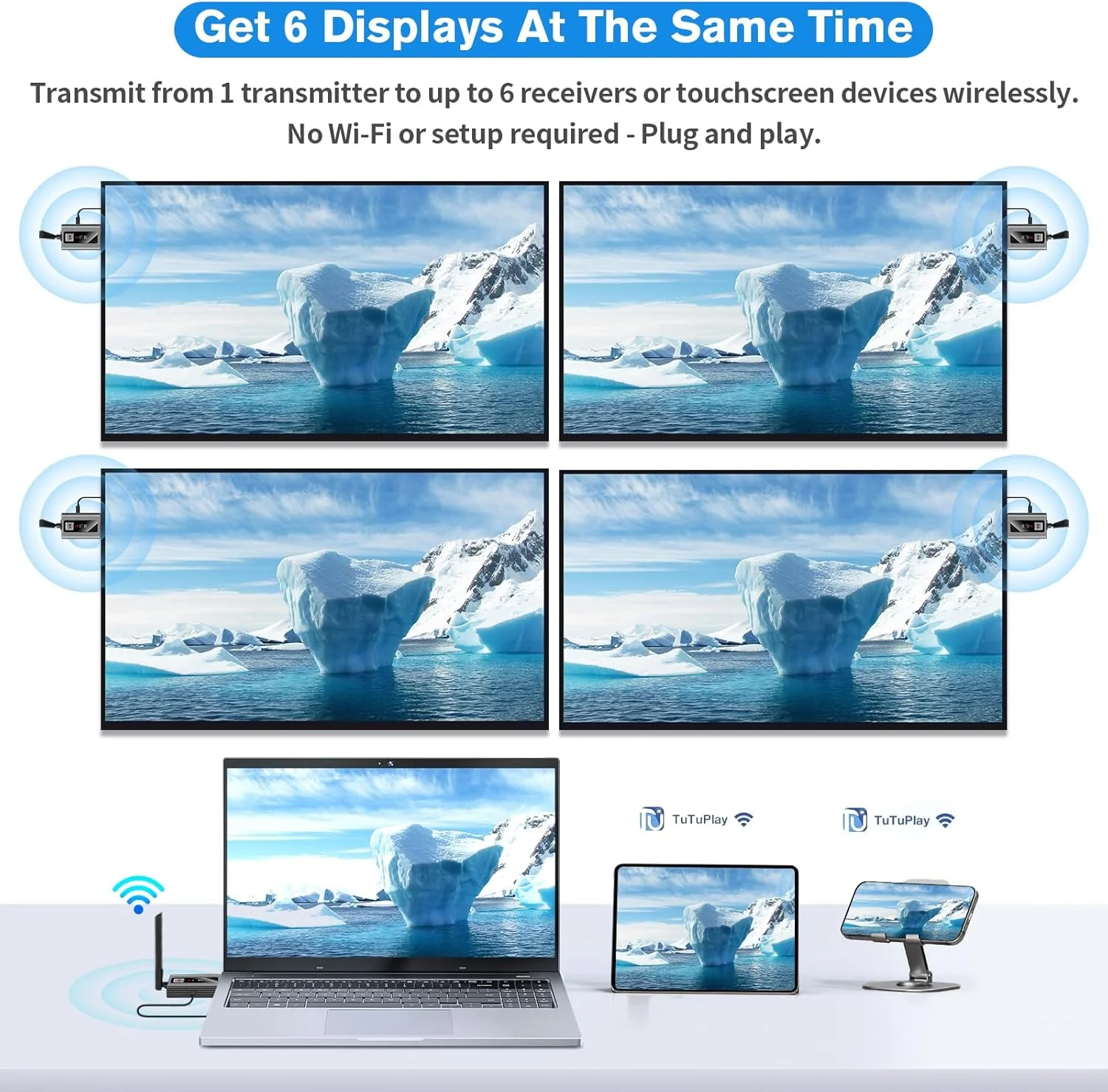 فرستنده و گیرنده HDMI بی سیم با صفحه نمایش LED، تا 6 گیرنده، خروجی 4K/1080P HD با برد 50 متر، مناسب برای جعبه تلویزیون/لپ تاپ/پروژکتور/دوربین به چندین صفحه نمایش