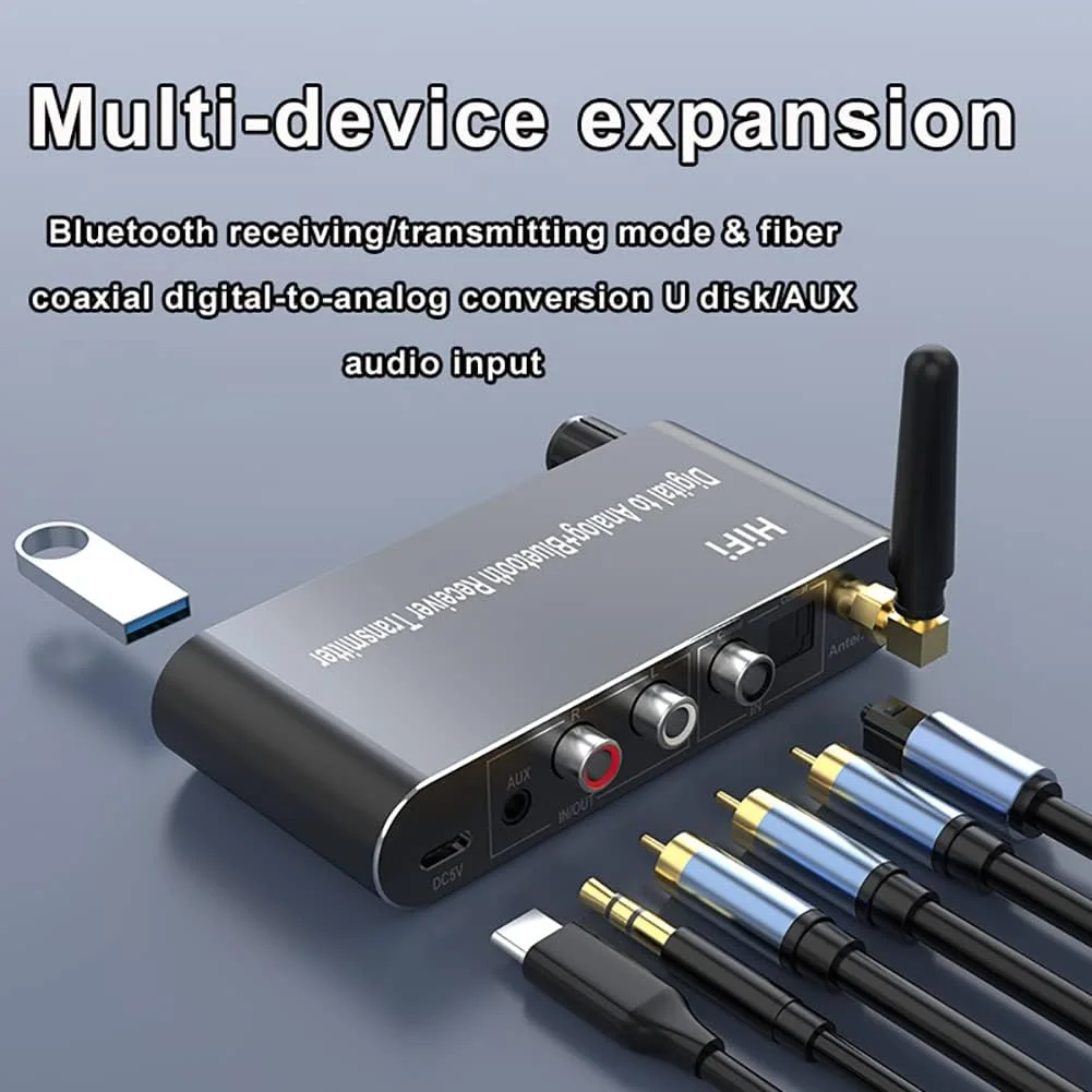 فرستنده گیرنده بلوتوثی LZFuiop 5.1، AUX 3.5 میلیمتری، اپتیکال، کواکسیال، فرستنده دیسک U، مبدل دیجیتال به آنالوگ DAC برای کامپیوتر/هدفون/استریو خانگی فرستنده گیرنده بلوتوثی LZFuiop 5.1، AUX 3.5 میلیمتری، اپتیکال، کواکسیال، فرستنده دیسک U، مبدل دیجیتال به آنالوگ DAC برای کامپیوتر/هدفون/استریو خانگی