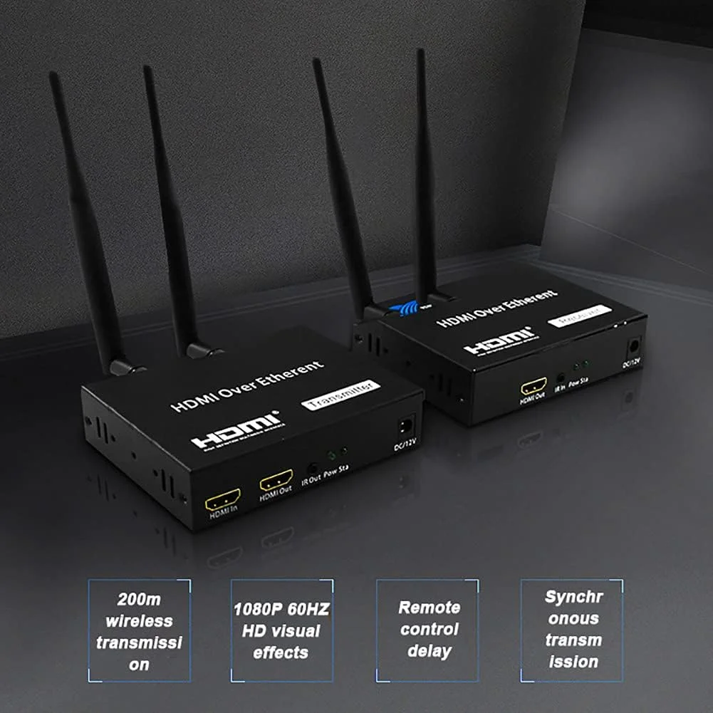 کیت توسعه دهنده بی سیم HDMI مدل GZDpwgn، فرستنده و گیرنده 2.4G/5G 1080P، پشتیبانی از 1080P 60Hz Full HD با کنترل از راه دور، انتقال 200 متری برای صفحه نمایش پروژکتور کیت توسعه دهنده بی سیم HDMI مدل GZDpwgn، فرستنده و گیرنده 2.4G/5G 1080P، پشتیبانی از 1080P 60Hz Full HD با کنترل از راه دور، انتقال 200 متری برای صفحه نمایش پروژکتور