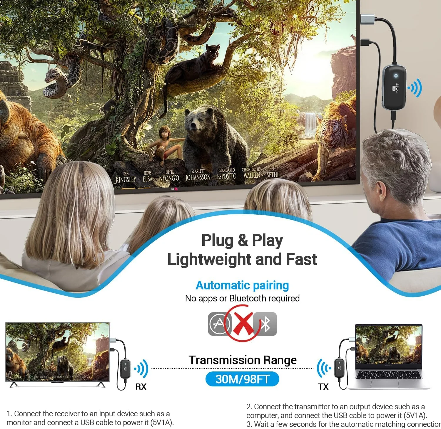 فرستنده و گیرنده HDMI بی سیم، توسعه دهنده HDMI بی سیم با پشتیبانی از 1080P، اتصال و پخش آسان، قابل حمل 5G، برد 98 فوت برای پخش ویدئو/صوت به مانیتور/پروژکتور/HDTV از لپ تاپ/کامپیوتر/دوربین فرستنده و گیرنده HDMI بی سیم، توسعه دهنده HDMI بی سیم با پشتیبانی از 1080P، اتصال و پخش آسان، قابل حمل 5G، برد 98 فوت برای پخش ویدئو/صوت به مانیتور/پروژکتور/HDTV از لپ تاپ/کامپیوتر/دوربین