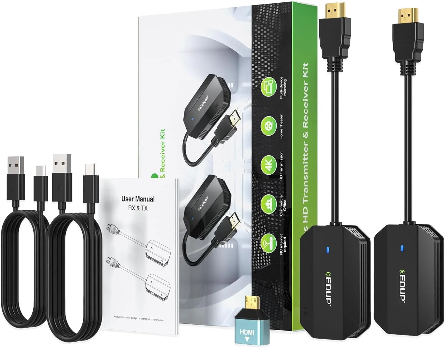 فرستنده و گیرنده HDMI بی سیم EDUP، رمزگشایی 4K Ultra HD و خروجی 1080P، انتقال دهنده HDMI بی سیم با برد بلند 165 فوت، Plug and Play، 1 RX به 8 TX، پایدار و با تأخیر کم فرستنده و گیرنده HDMI بی سیم EDUP، رمزگشایی 4K Ultra HD و خروجی 1080P، انتقال دهنده HDMI بی سیم با برد بلند 165 فوت، Plug and Play، 1 RX به 8 TX، پایدار و با تأخیر کم