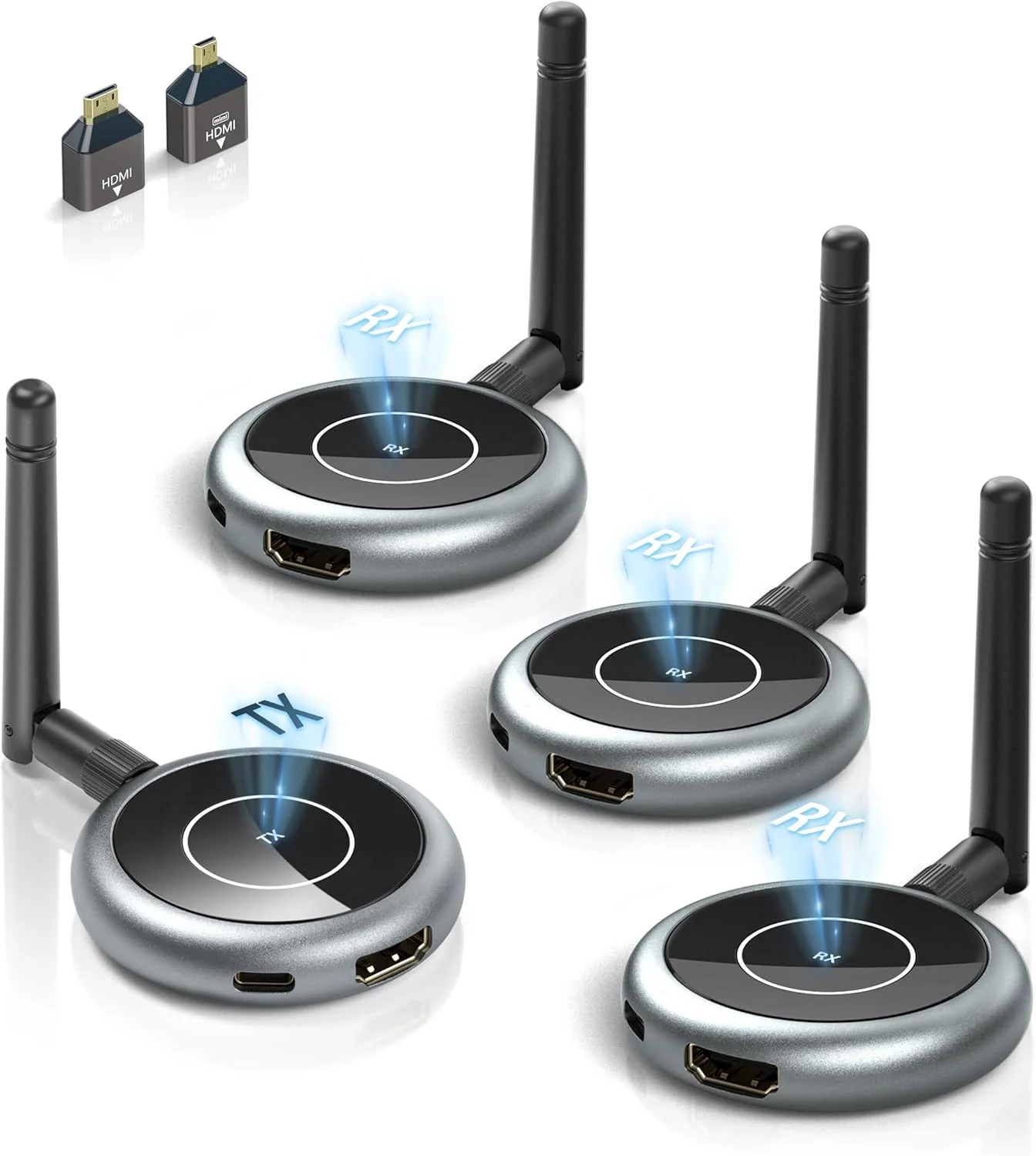 فرستنده و ۳ گیرنده HDMI بی سیم DARLYOR، توسعه همزمان چند تلویزیون، توسعه دهنده HDMI 5G 1080P@60HZ، اتصال و پخش - انتقال صدا و تصویر برای کامپیوتر/رایانه فرستنده و ۳ گیرنده HDMI بی سیم DARLYOR، توسعه همزمان چند تلویزیون، توسعه دهنده HDMI 5G 1080P@60HZ، اتصال و پخش - انتقال صدا و تصویر برای کامپیوتر/رایانه