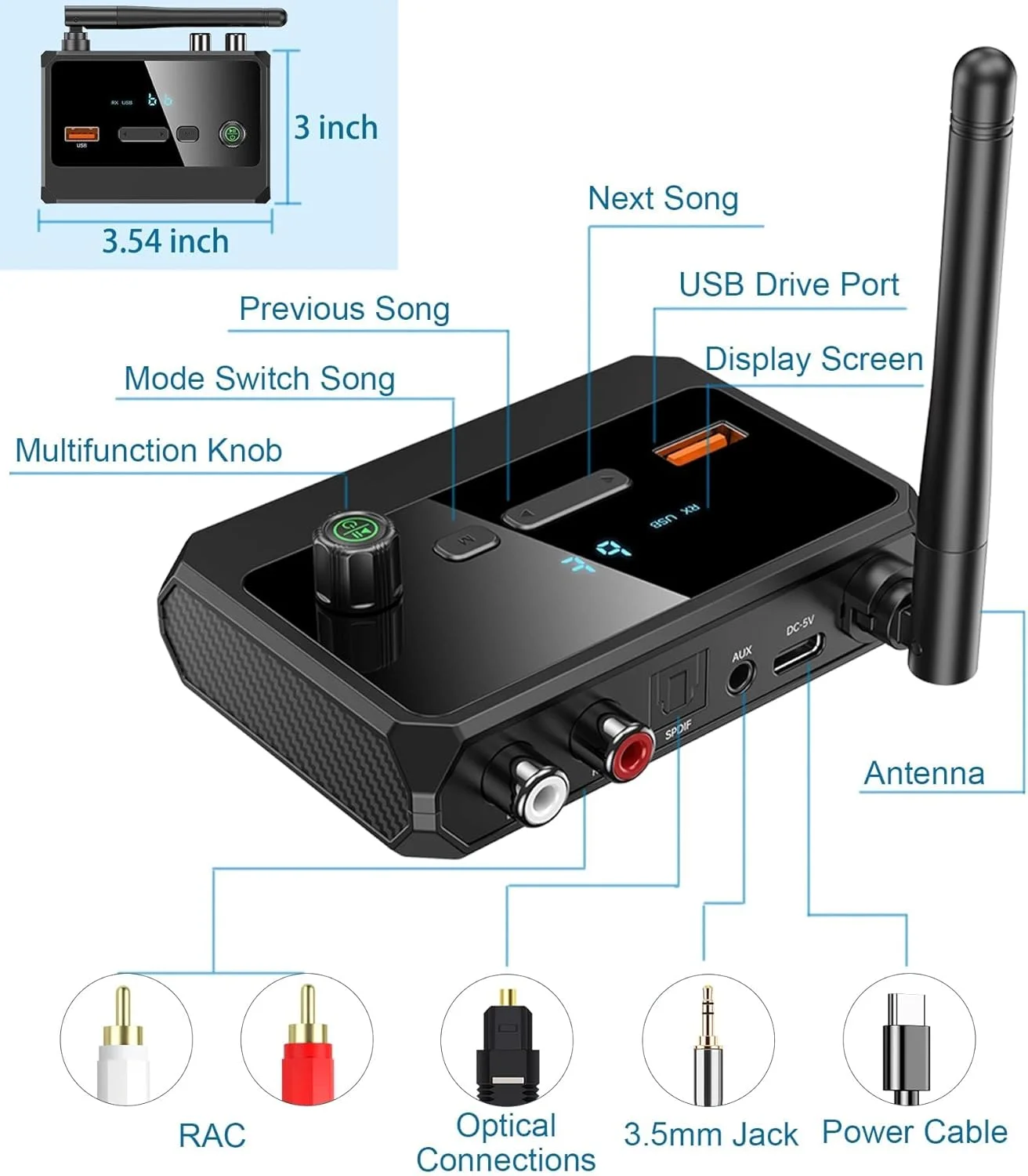 گیرنده بلوتوث 5.3 برای استریو خانگی، آداپتور صوتی بلوتوث aptX با تاخیر کم و کیفیت HD برای بلندگوها/بلندگوهای سیمی/سیستم استریو پخش موسیقی خانگی، پشتیبانی از Optical RCA AUX 3.5mm گیرنده بلوتوث 5.3 برای استریو خانگی، آداپتور صوتی بلوتوث aptX با تاخیر کم و کیفیت HD برای بلندگوها/بلندگوهای سیمی/سیستم استریو پخش موسیقی خانگی، پشتیبانی از Optical RCA AUX 3.5mm