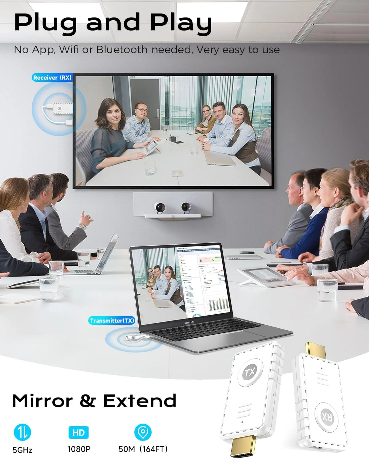 کیت فرستنده و گیرنده HDMI بیسیم AYY 5G، رمزگشایی 4K، برد 50 متر - توسعه دهنده HDMI برای لپ تاپ/کامپیوتر/جعبه تلویزیون/پروژکتور/دوربین - سفید کیت فرستنده و گیرنده HDMI بیسیم AYY 5G، رمزگشایی 4K، برد 50 متر - توسعه دهنده HDMI برای لپ تاپ/کامپیوتر/جعبه تلویزیون/پروژکتور/دوربین - سفید