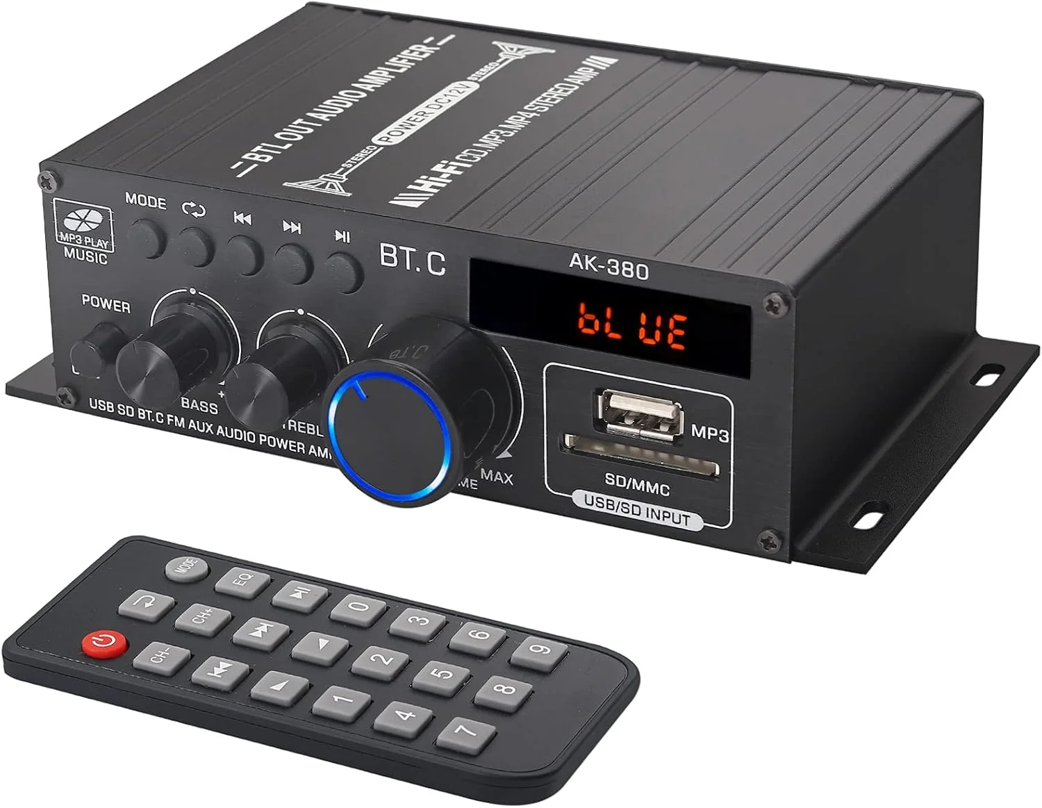 آمپلی فایر صوتی استریو با گیرنده بلوتوث 5.0، 40 وات در 2 کانال، آمپلی فایر صوتی بی سیم با پشتیبانی از ورودی های متعدد، دارای صفحه نمایش LCD، کنترل از راه دور و منبع تغذیه آمپلی فایر صوتی استریو با گیرنده بلوتوث 5.0، 40 وات در 2 کانال، آمپلی فایر صوتی بی سیم با پشتیبانی از ورودی های متعدد، دارای صفحه نمایش LCD، کنترل از راه دور و منبع تغذیه