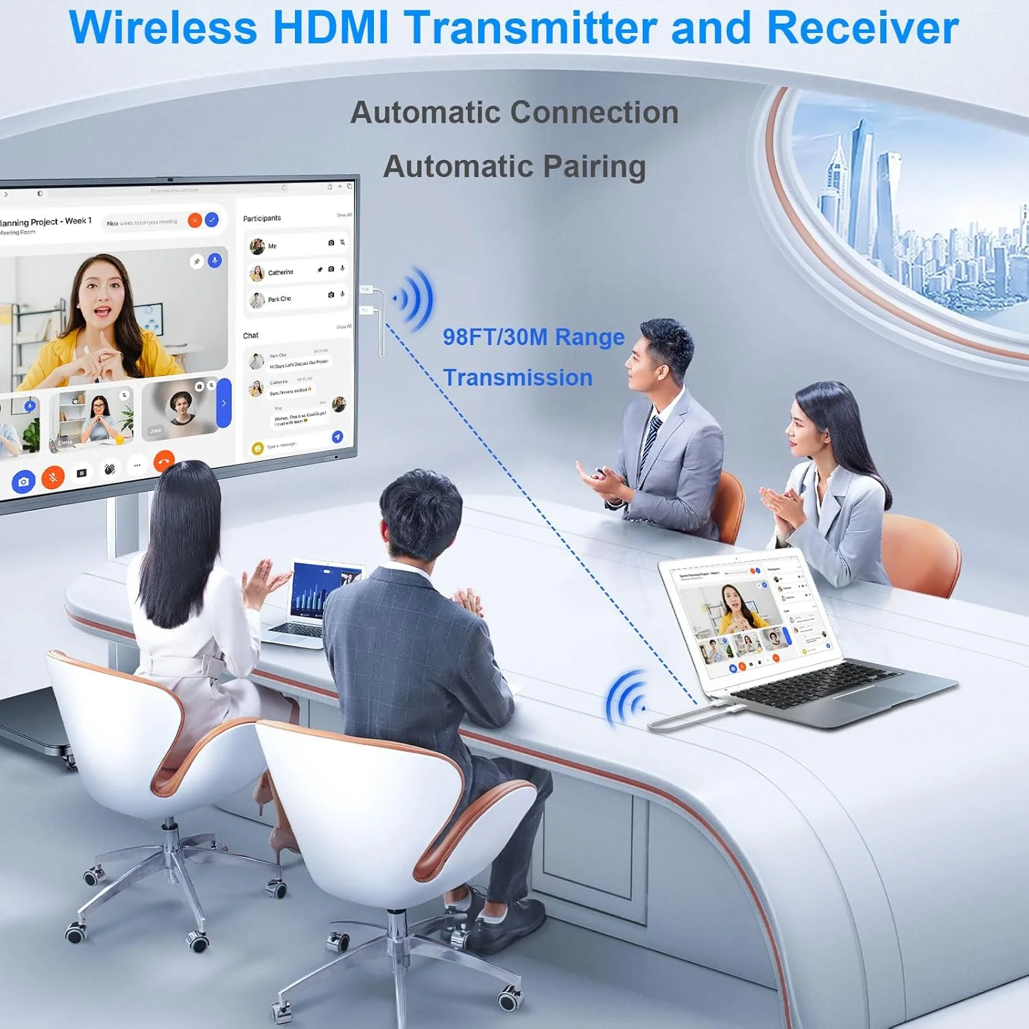 فرستنده و گیرنده HDMI بی سیم ANGEET 2.4/5GHz، توسعه دهنده HDMI بی سیم HD 1080P برای پخش ویدئو/صدا به مانیتور، پروژکتور، HDTV از رایانه شخصی، لپ تاپ، دوربین، جعبه تلویزیون، 30M، Plug & Play