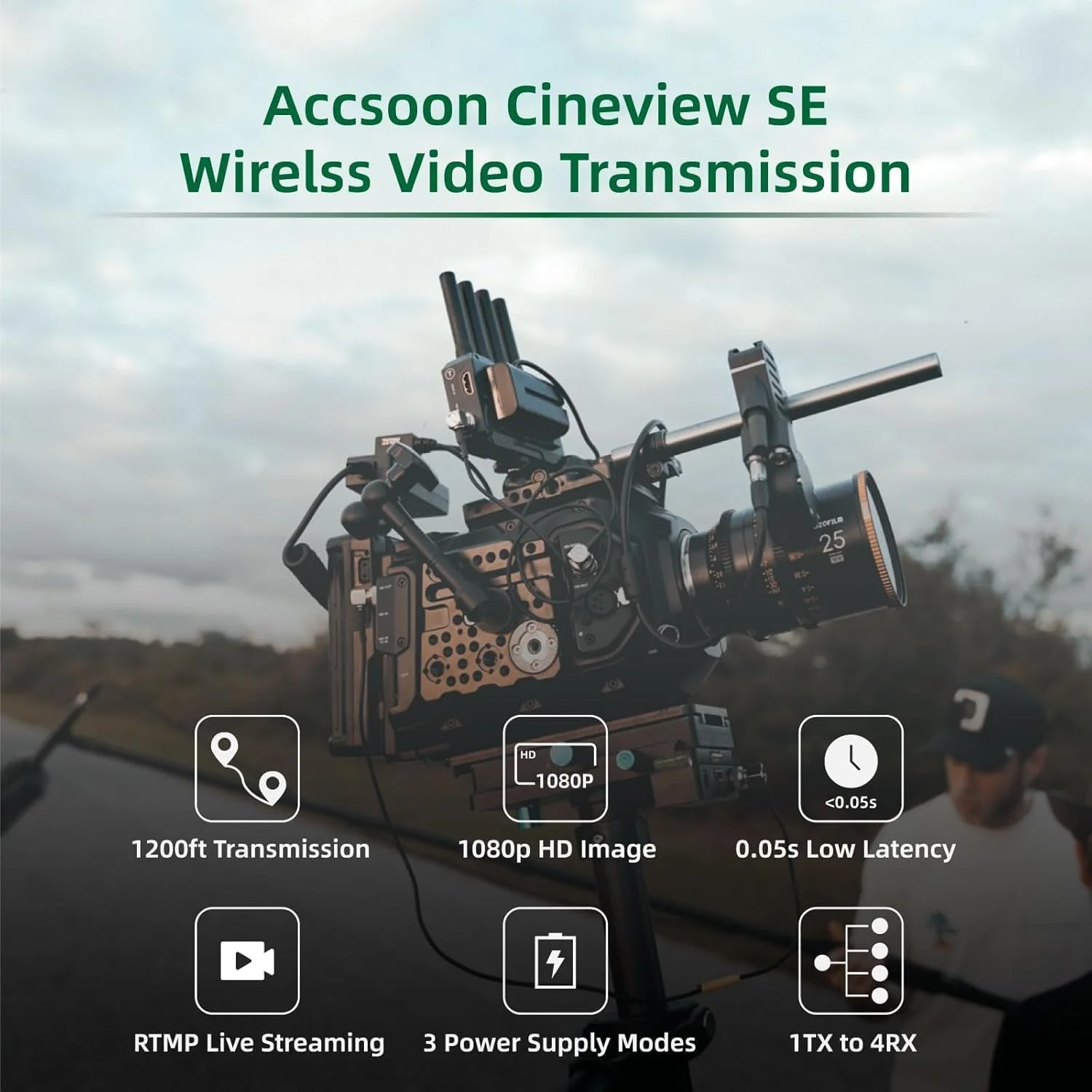فرستنده و گیرنده ویدیویی بی سیم Accsoon CineView SE، انتقال دو بانده، برد 350 متری، تاخیر 0.05 ثانیه و ویدیوی HD 1080P، HDMI و SDI، پشتیبانی از 4 دستگاه فرستنده و گیرنده ویدیویی بی سیم Accsoon CineView SE، انتقال دو بانده، برد 350 متری، تاخیر 0.05 ثانیه و ویدیوی HD 1080P، HDMI و SDI، پشتیبانی از 4 دستگاه
