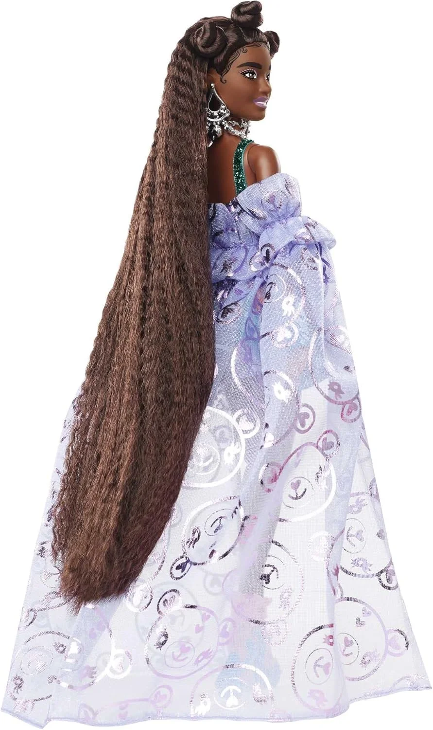 عروسک باربی اکسترا فانتزی با لباس شب طرح خرس عروسکی، دنباله توری، موهای فوق العاده بلند و لوازم جانبی، مفاصل انعطاف پذیر، اسباب بازی برای کودکان 3 سال به بالا