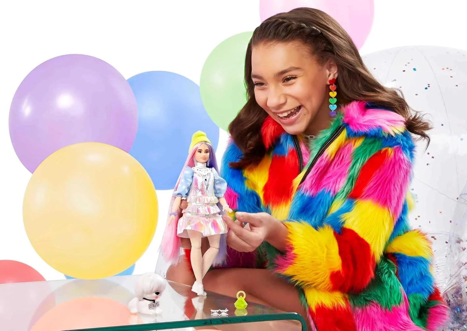 عروسک باربی اکسترا با کلاه بافتنی و ظاهری درخشان، به همراه توله سگ، موهای فانتزی صورتی و بنفش، لباس لایه ای و لوازم جانبی Gvr05، سفید عروسک باربی اکسترا با کلاه بافتنی و ظاهری درخشان، به همراه توله سگ، موهای فانتزی صورتی و بنفش، لباس لایه ای و لوازم جانبی Gvr05، سفید