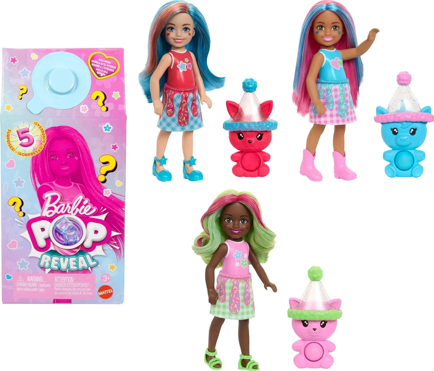 عروسک سورپرایزی چلسی Barbie JCN89 Pop Reveal Shakes-Series با 5 سورپرایز شامل عروسک کوچک معطر، حیوان خانگی Pop-it و تغییر رنگ (مدل ها ممکن است متفاوت باشند)